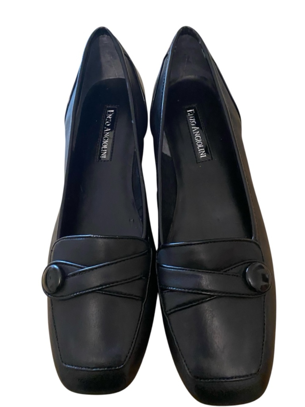 Enzo Angiolini Black Leather Button Loafers
